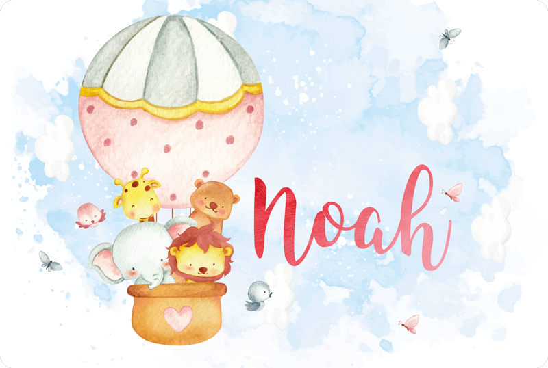 Balloon adventure with name nursery vinyl rug - TenStickers