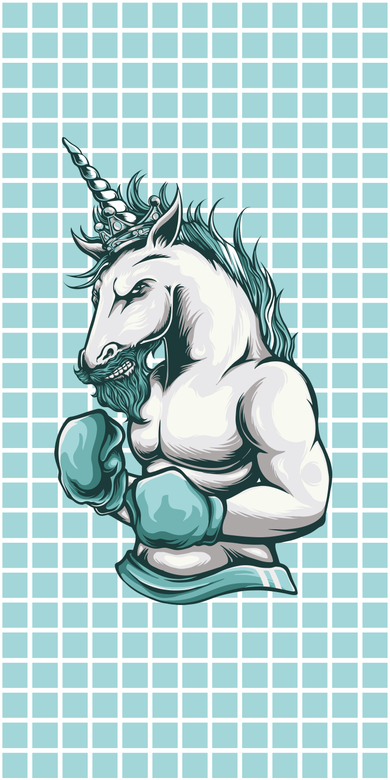 Boxing Unicorn Illustration teen vinyl rug - TenStickers