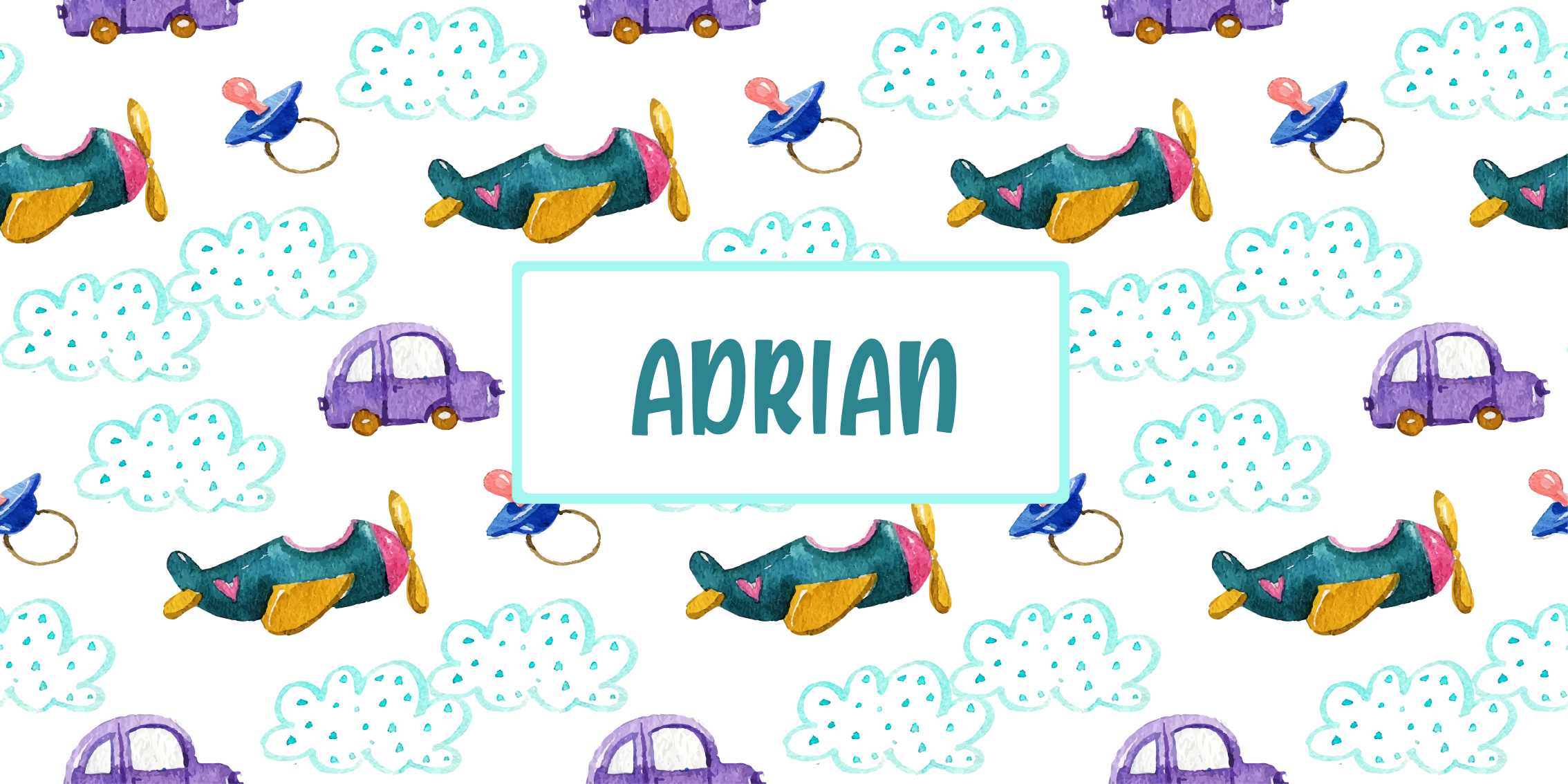 Watercolor nordic with name kids vinyl rug - TenStickers