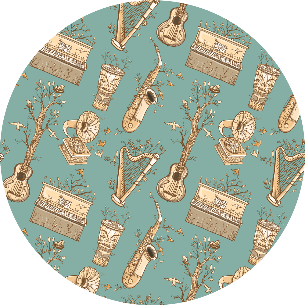 Vintage music instruments pattern circular rug - TenStickers