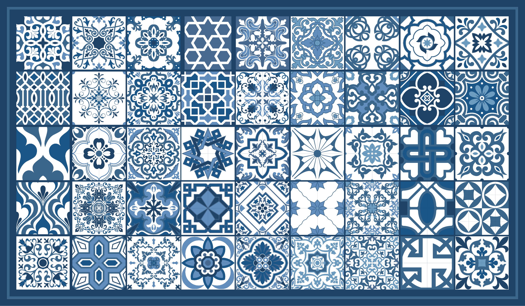 Classic blue patterns tile vinyl rug - TenStickers