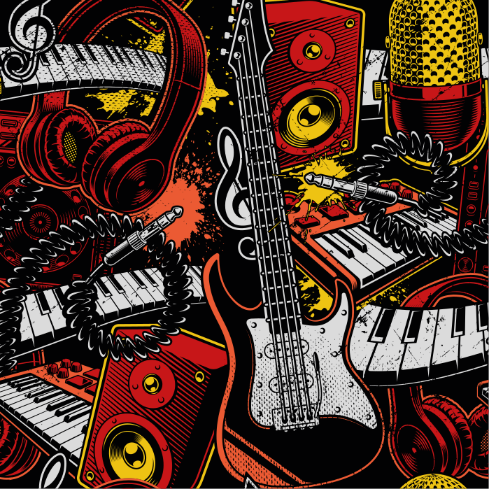 Cartoon musical instruments square vinyl rug - TenStickers