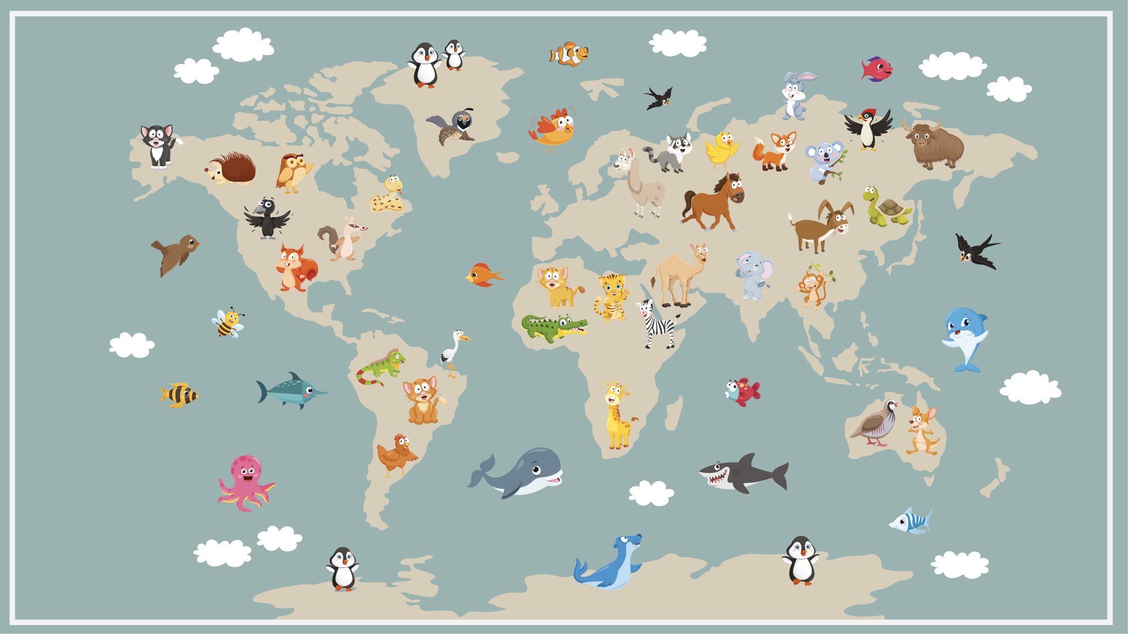Colorful Animal world map vinyl rug - TenStickers