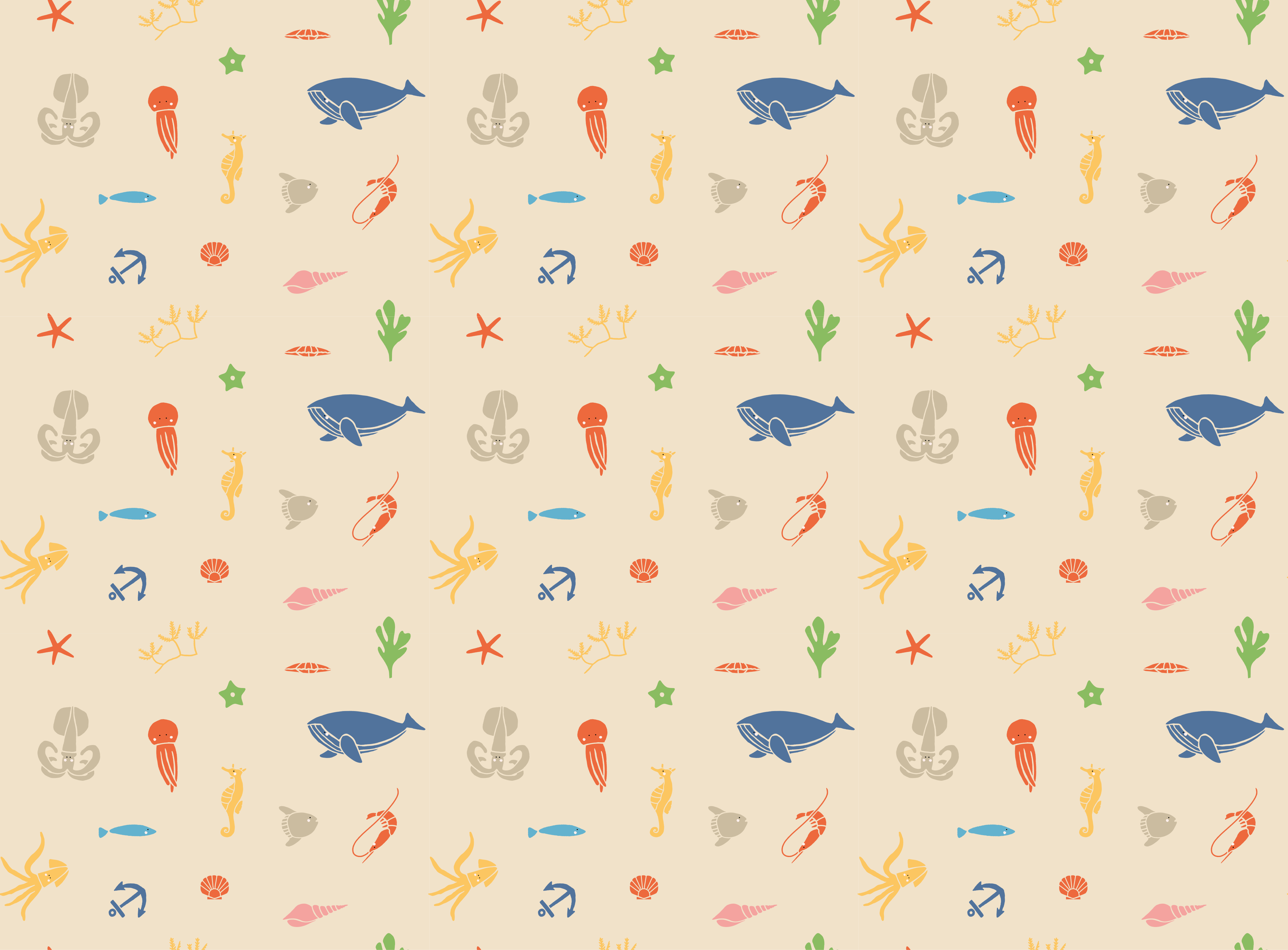 Sea animals on light beige kids vinyl rug - TenStickers
