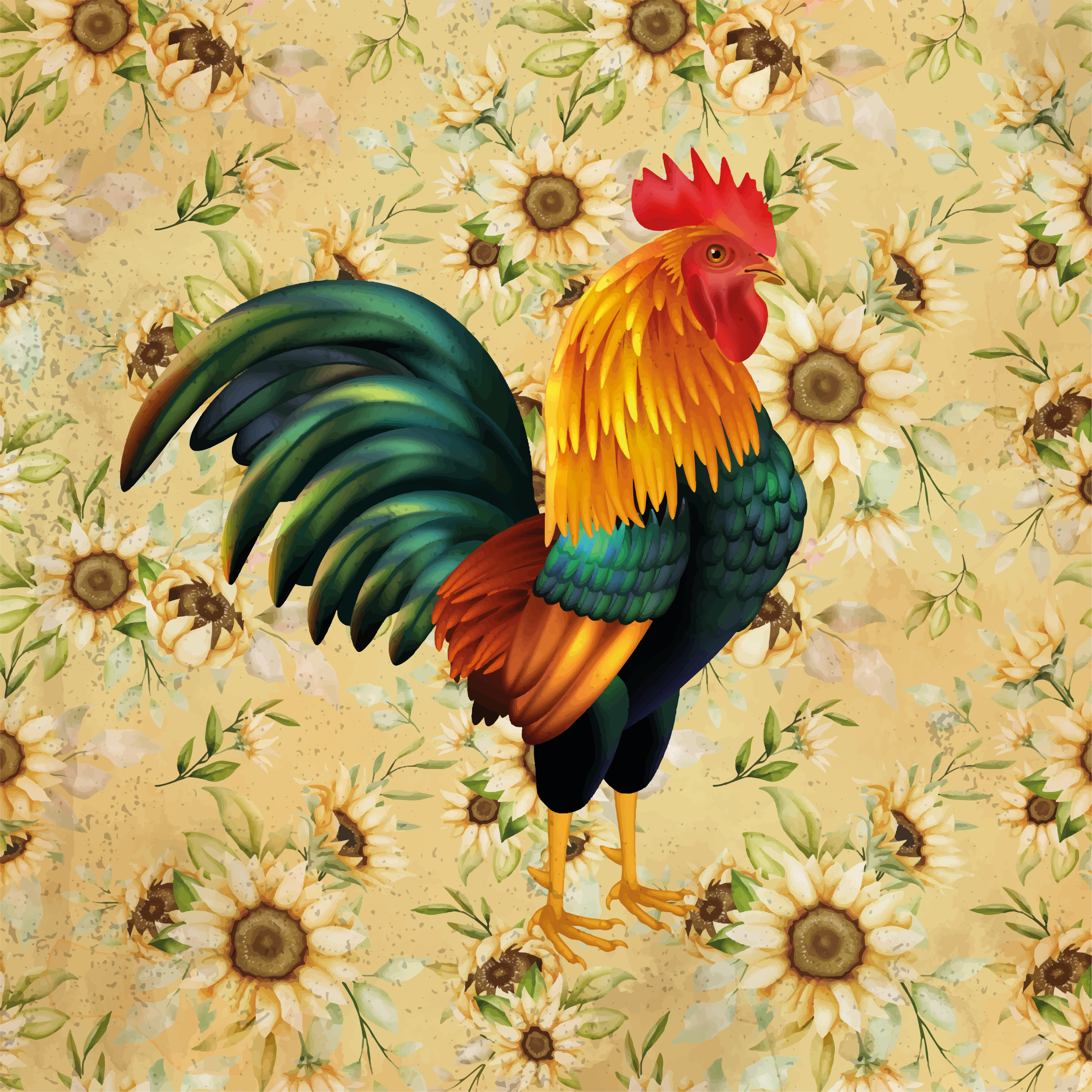Porud rooster floral vinyl rug - TenStickers