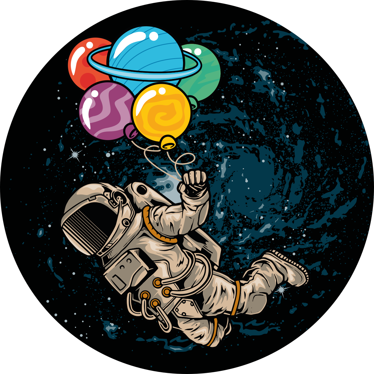 Astronaut with balloons kids vinyl rug - TenStickers