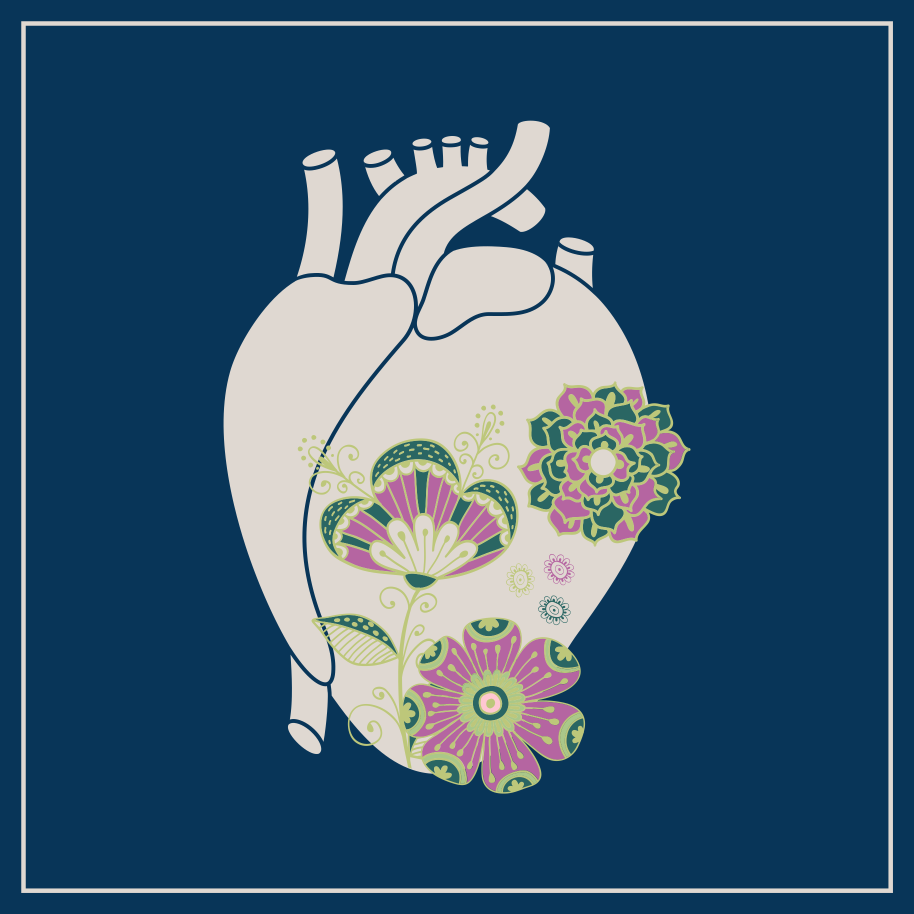 Heart Floral Pattern Scandinavian vinyl rug - TenStickers