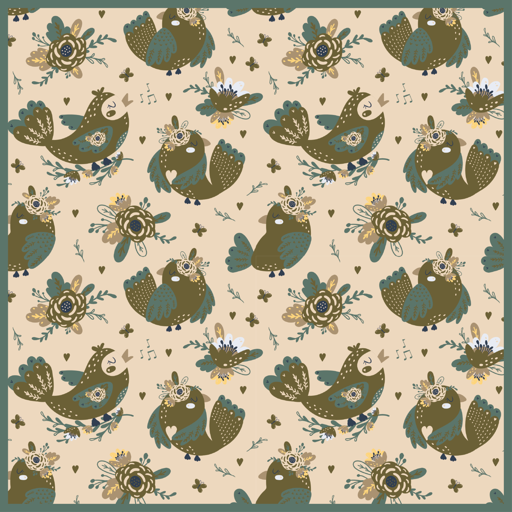 Whimsical Bird Patterns floral vinyl rug - TenStickers