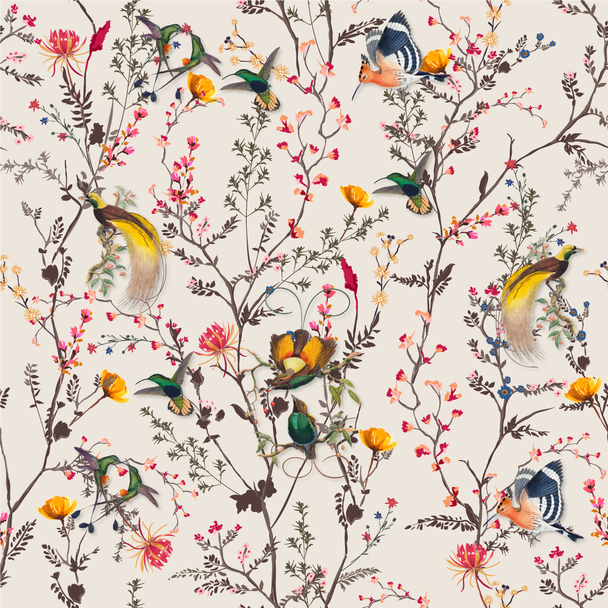 Botanical Bird Pattern floral vinyl rug - TenStickers
