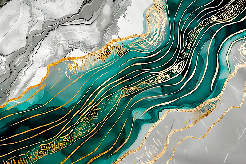 Grey & Green with golden effect marble vinyl rug - TenStickers