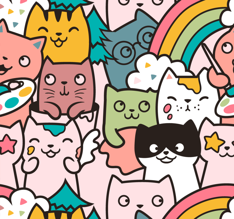 Playful Cat Unicorns nursery room wallpaper - TenStickers