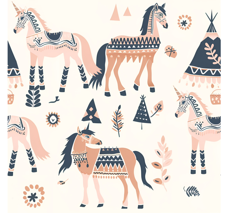 Ethnic pattern horses wallpaper - TenStickers
