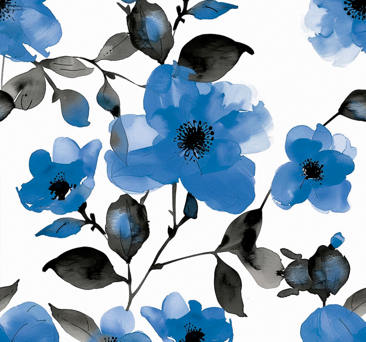 blue poppies pattern flowers wallpaper - TenStickers