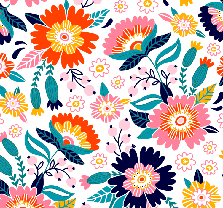 Colorful floral motif flowers wallpaper - TenStickers