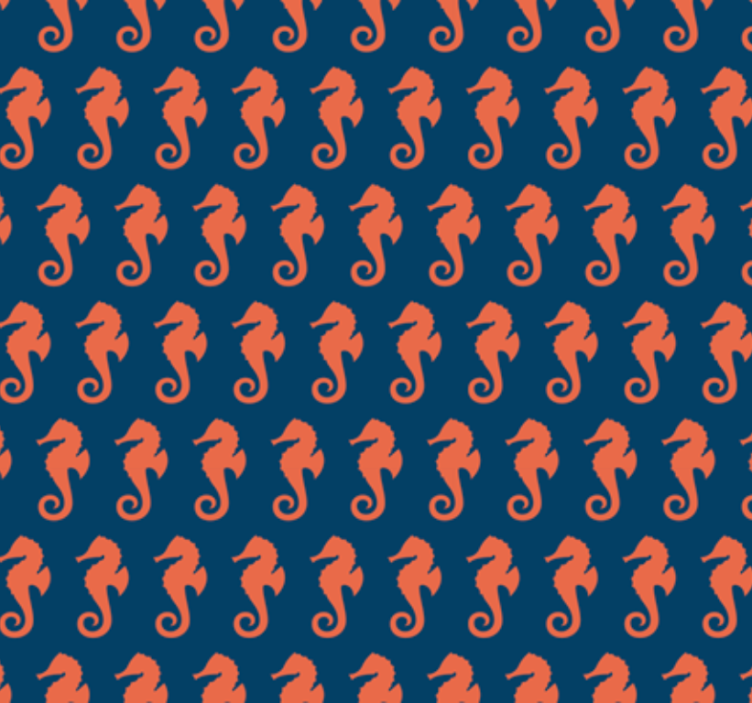 Orange sea horse pattern wallpaper in bedroom - TenStickers