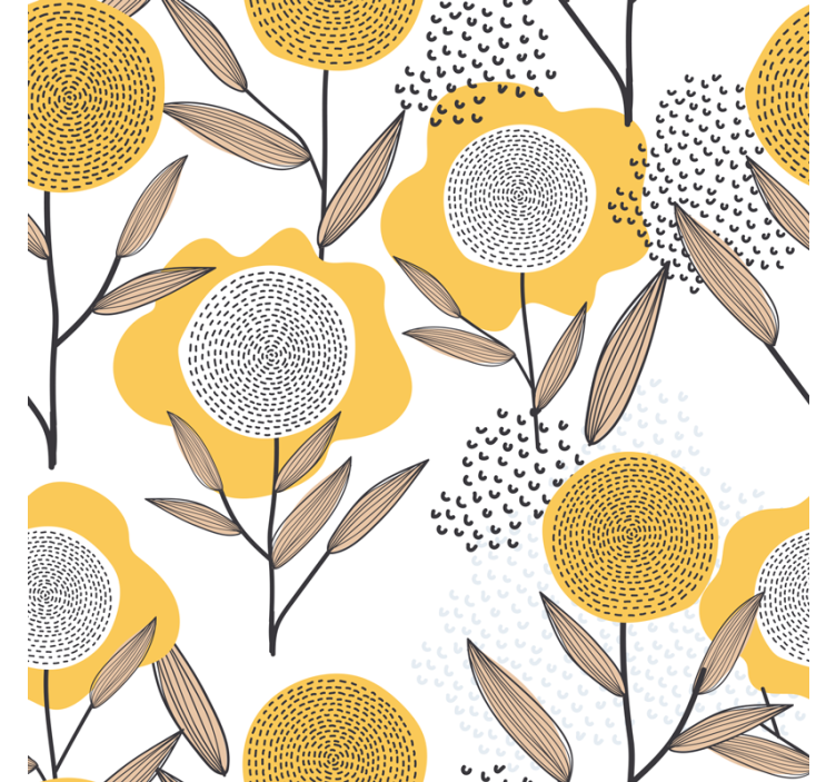 Living area wallpaper yellow abstract floral design - TenStickers