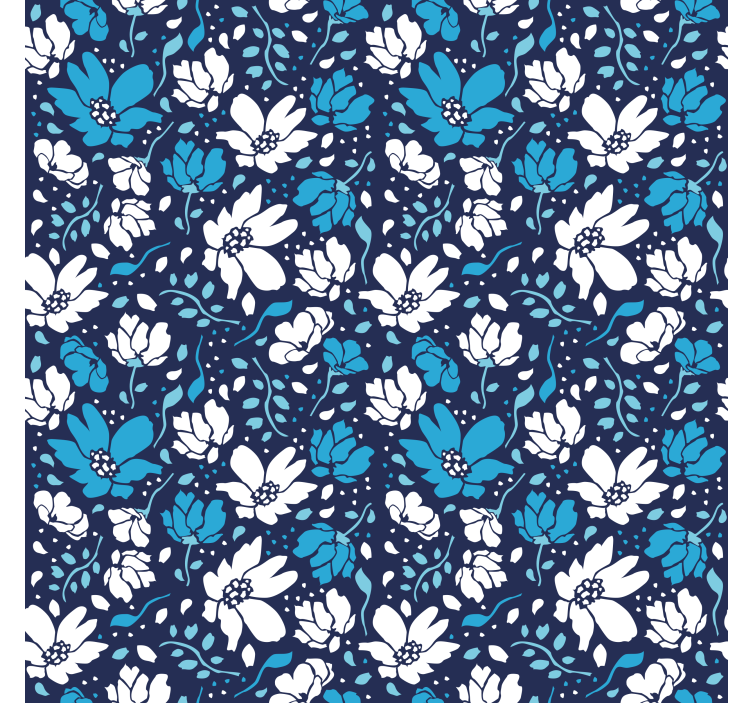 Textured wallpaper white daisies on blue background - TenStickers