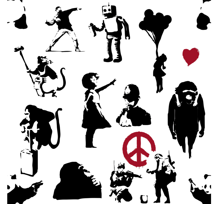 Whimsical character patterns wall paper in bedroom - TenStickers