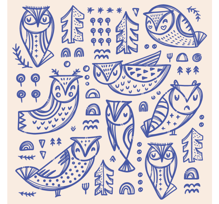 Animals wallpaper cute blue owl face illustration - TenStickers