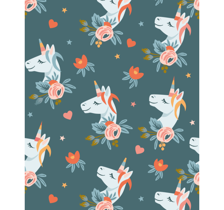 Blue charming unicorns wallpaper childrens room - TenStickers