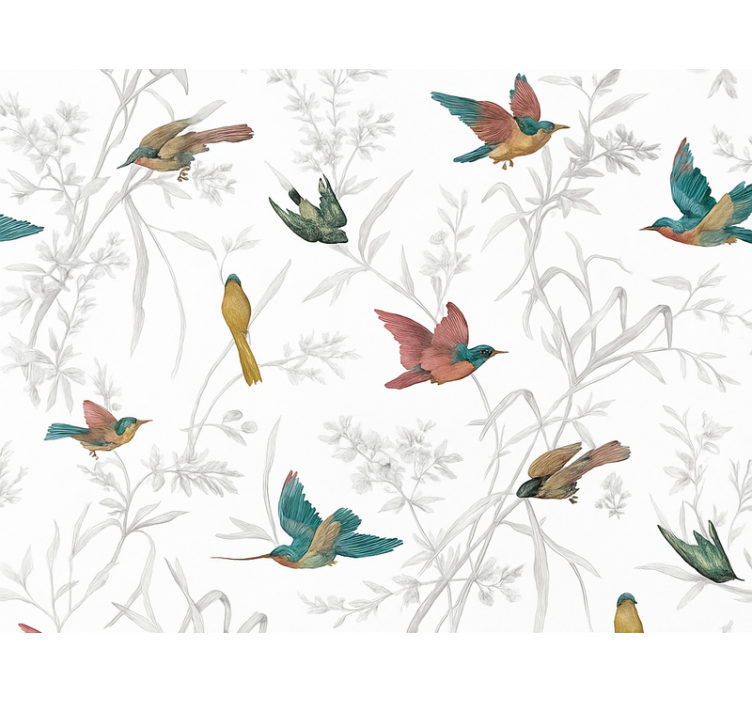 Living area wallpaper bird and leaf design - TenStickers