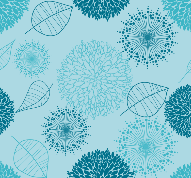 Flowers and plants wallpaper on blue background - TenStickers