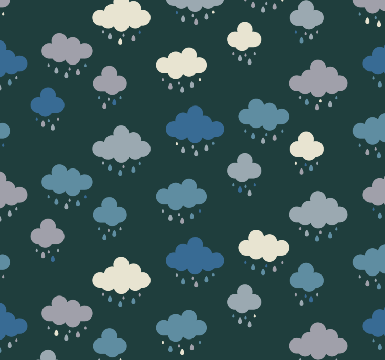 Cloudy Rain Scene nursery room wallpaper - TenStickers