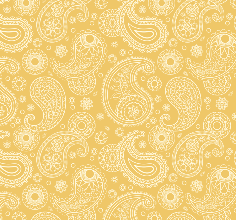 Intricate yellow paisley motif entrance wallpaper - TenStickers