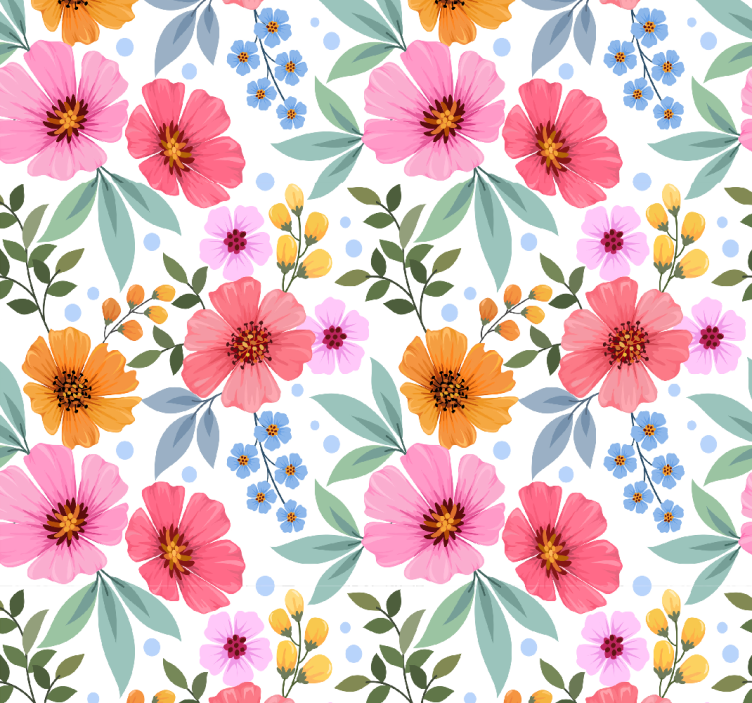 Colorful flowers with white  Room Wallpaper - TenStickers