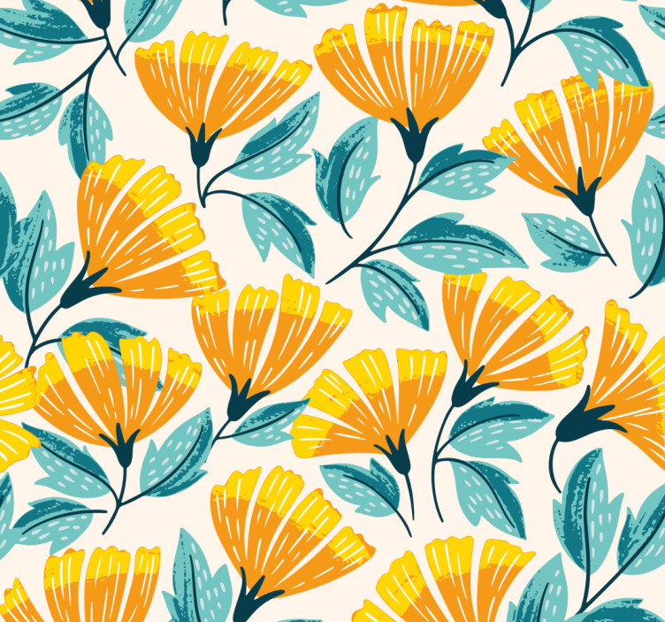 Bedroom orange flowers wallpaper - TenStickers