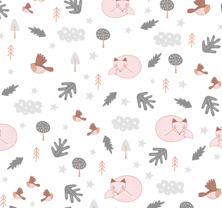 white forest theme fox birds children wallpaper - TenStickers