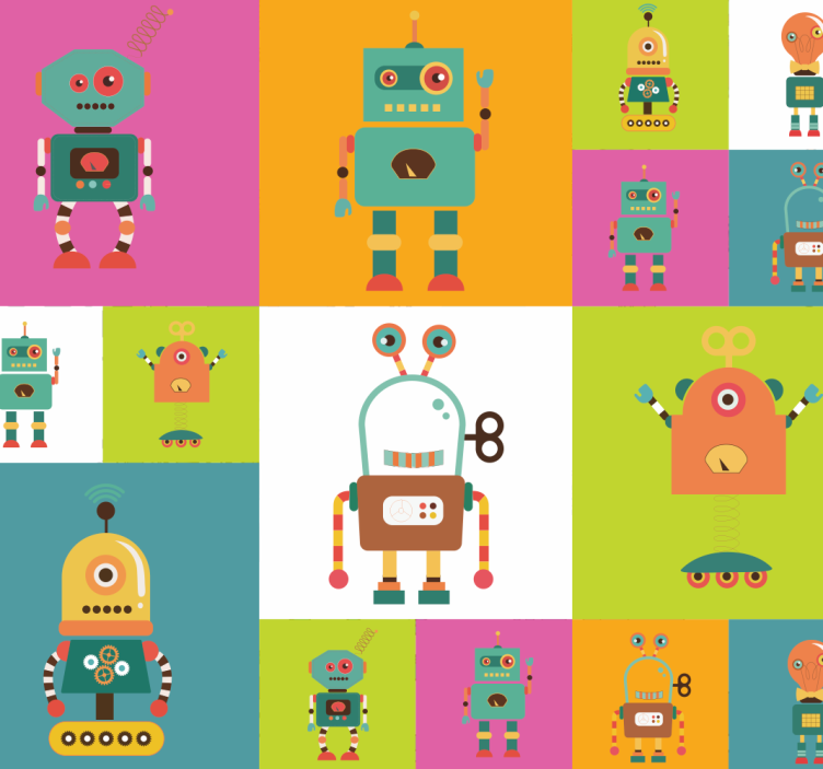 Fun robots children's bedroom Wallpaper - TenStickers