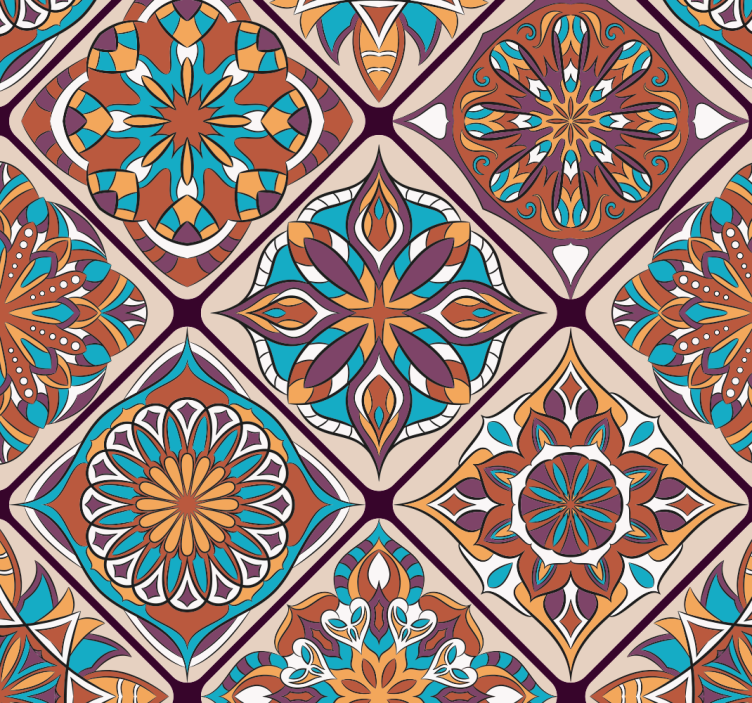 Ornate Tile-Inspired Pattern wallpaper effect tiles - TenStickers