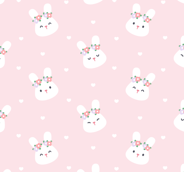 cute rabbits on pink Animal Wallpaper - TenStickers