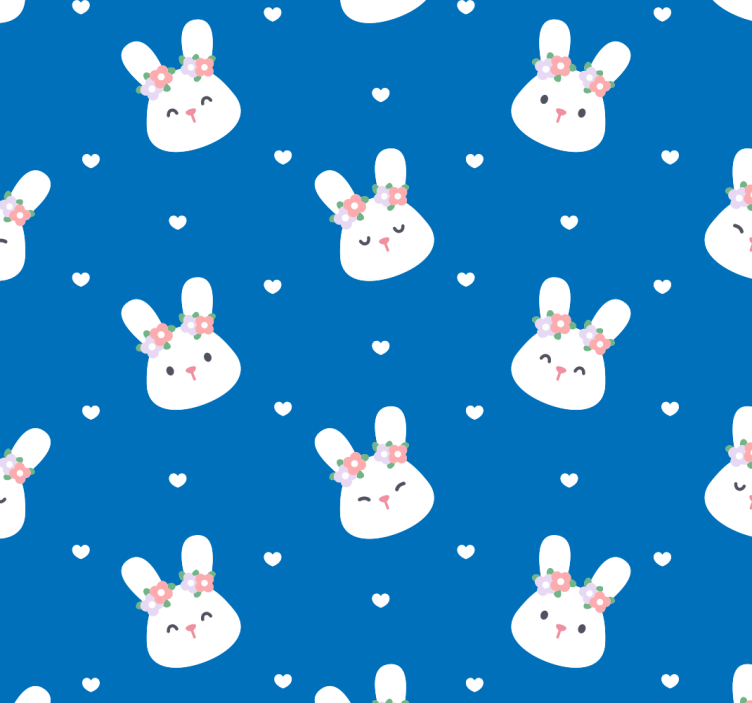 Cute rabbits on blue Animal Wallpaper - TenStickers