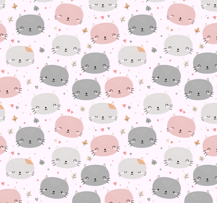 Cute hand drawn pink faces of cat wallpaper - TenStickers
