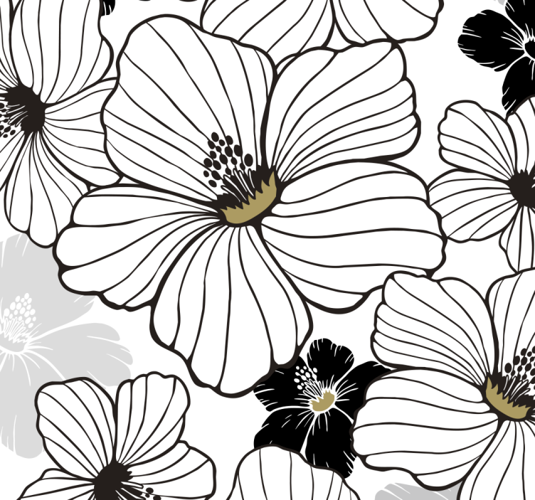 Black And White Blooms flowers wallpaper - TenStickers