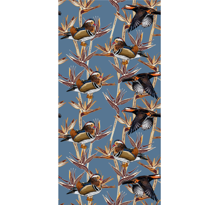Colorful motif with branches birds in wallpaper - TenStickers