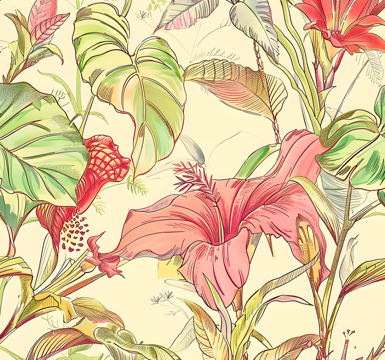 English flowers pattern leaves wallpaper - TenStickers