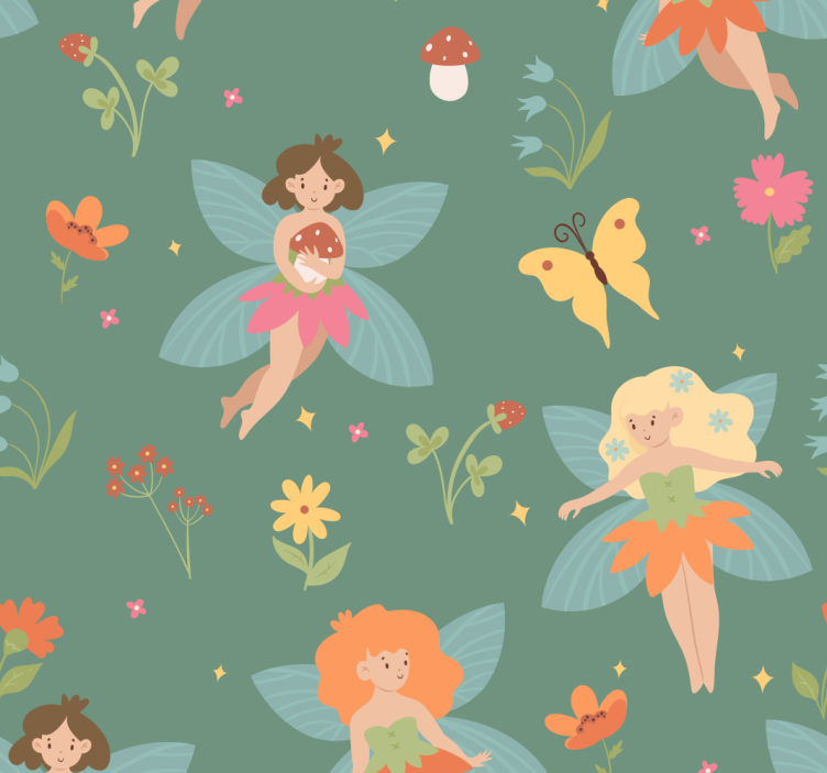 Fairy Floral Pattern nursery room wallpaper - TenStickers