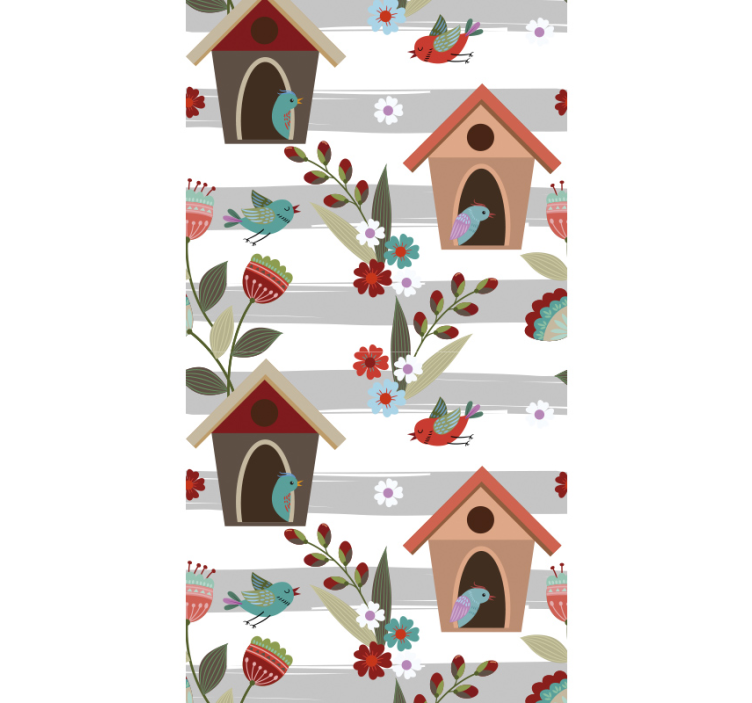 Charming Birdhouses Pattern floral wallpaper - TenStickers