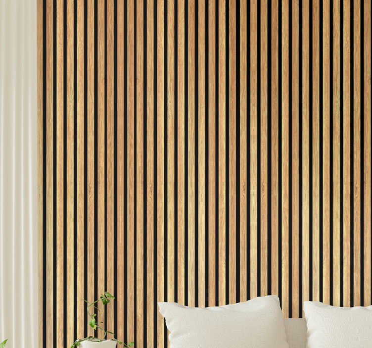 Wood style brown wooden slats in teak wallpaper - TenStickers