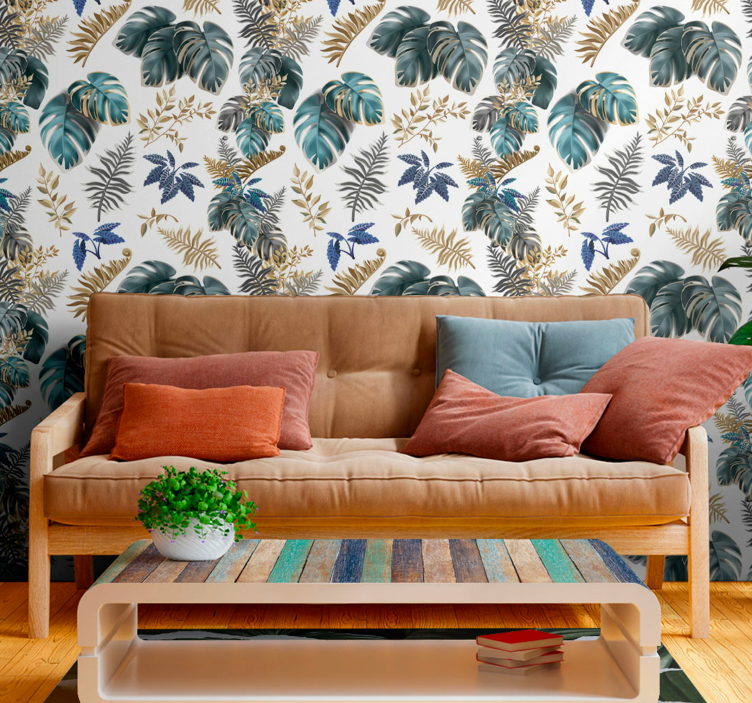 Exotic golden pattern leaves wallpaper - TenStickers