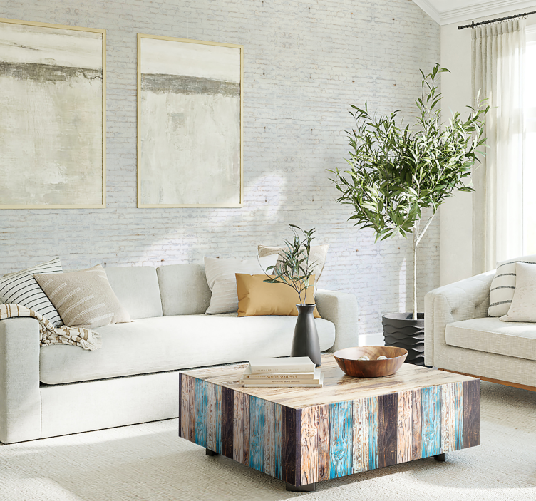 White brick pattern with worn paint Wallpaper - TenStickers