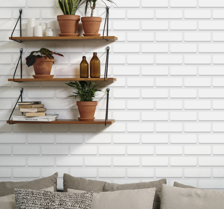 White realistic bricks living area wallpaper - TenStickers