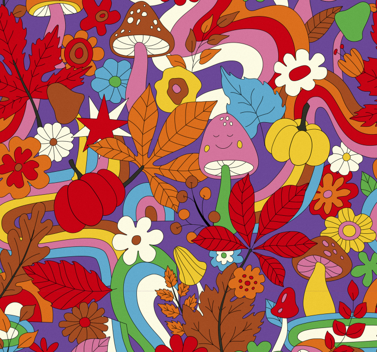 retro colorful psychedelic pattern Flowery Wallpaper - TenStickers