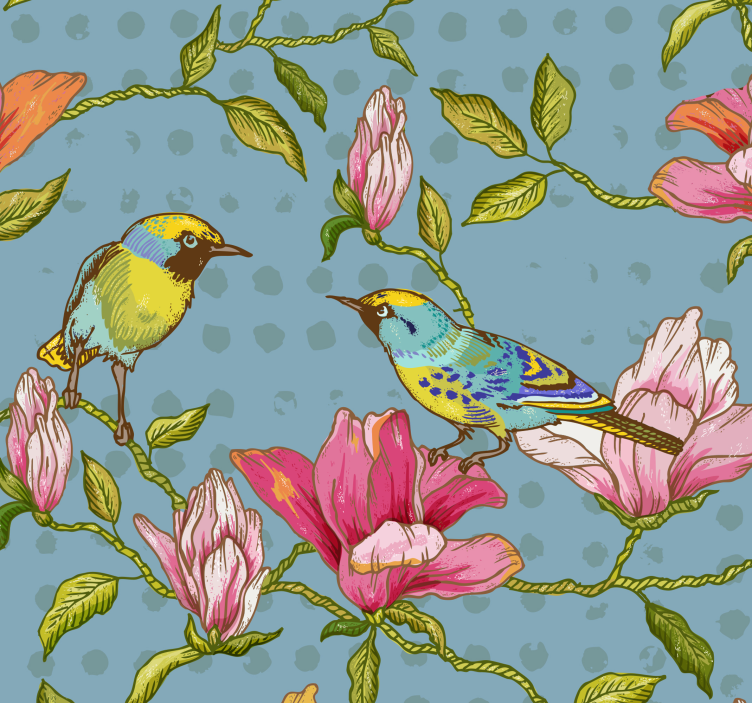 exotic birds Flower Wallpaper - TenStickers