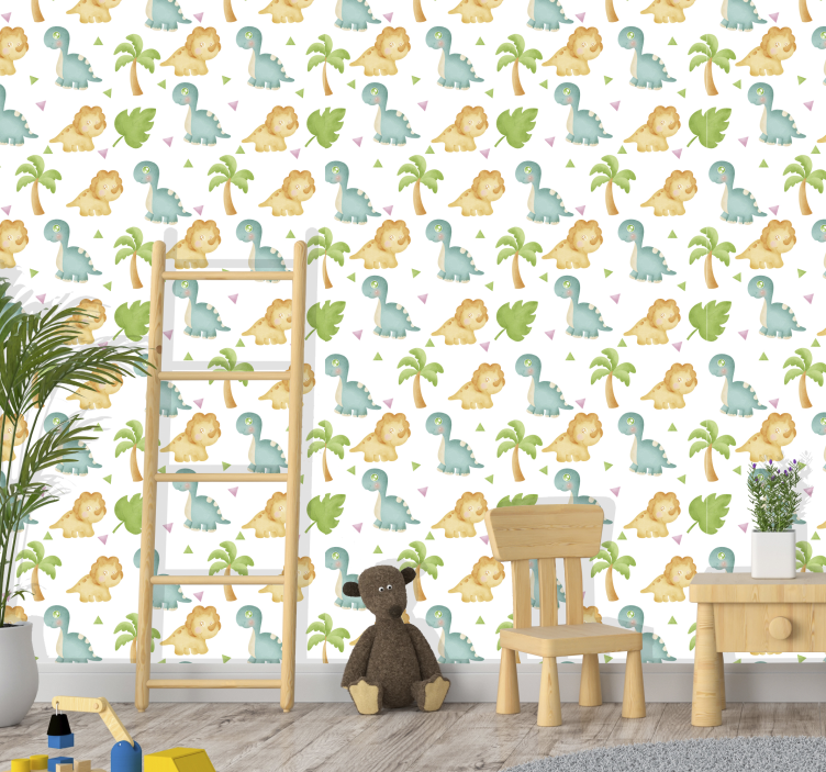 Different dinosaurs and bushes kid wallpaper - TenStickers