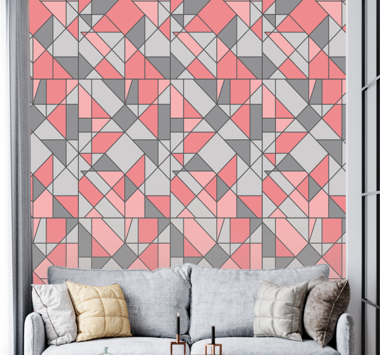 Abstract in gray and pink wallpaper geometric - TenStickers