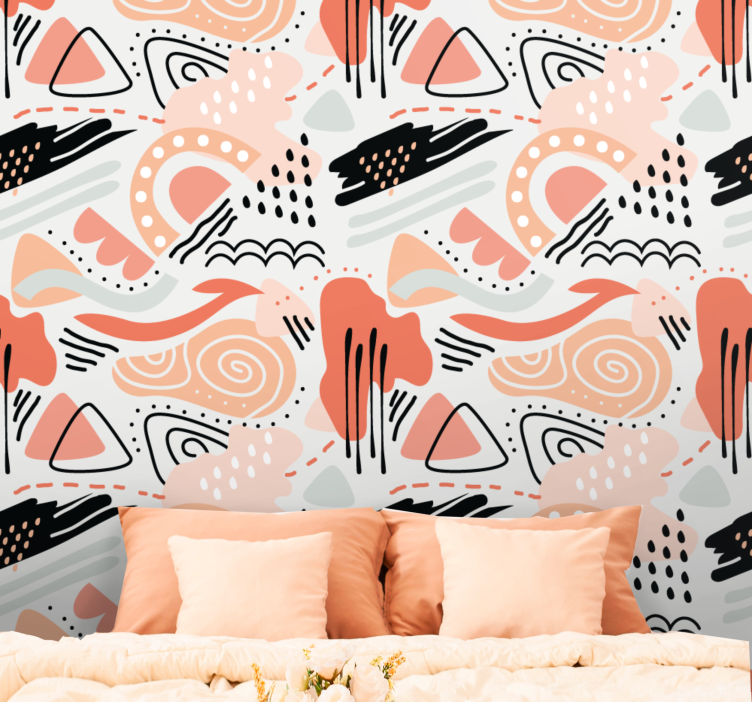 Artistic paint spot  line abstract wallpaper - TenStickers